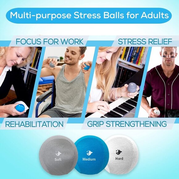 Hand Therapy Exercise Stress Ball Bundle - Tri-Density Stress Balls for Adults & - Picture 2 of 7